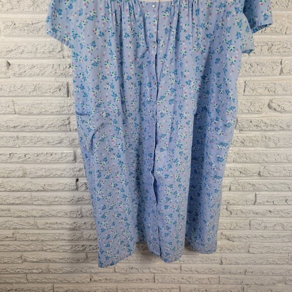 Pink by Kmart Robe 3X Plus Blue Floral Snap Front Embroidered FLO297E - Picture 5 of 13